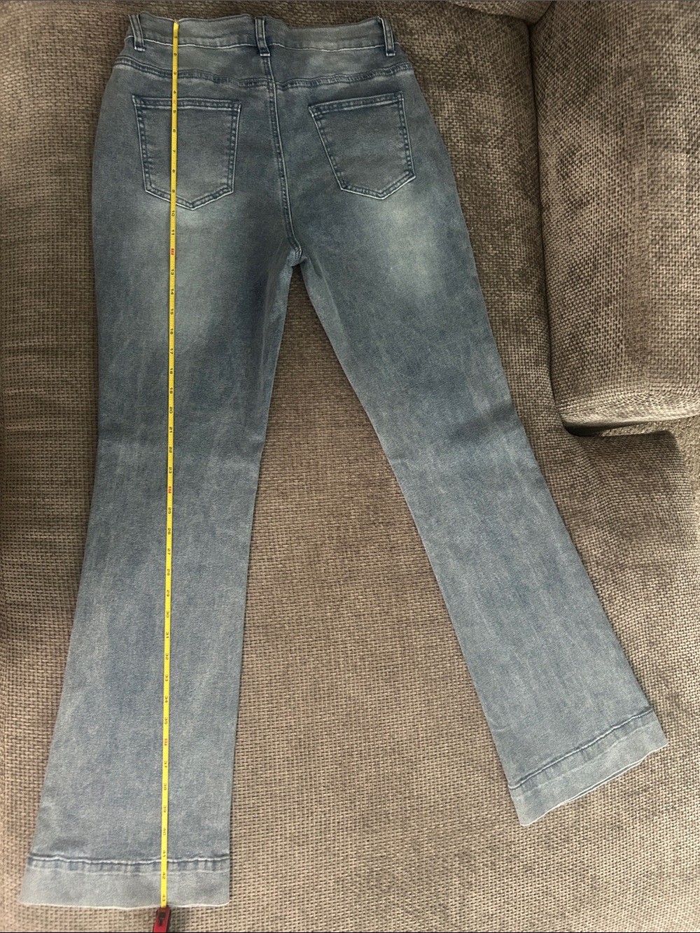 Y2K Star Print Flare Jeans Women’s L Stretch Faded Blue Denim - Picture 9 of 13